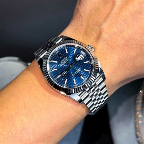 rolex datejust blue dial white gold|Rolex Datejust blue motif.